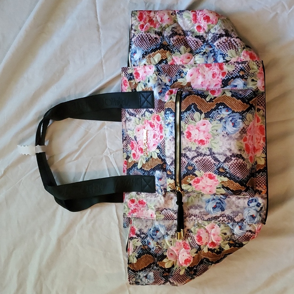 NWOT Betsy Johnson rainbow floral snake print overnight bag
